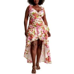 Abercrombie & Fitch Floral High Low Maxi Dress Large Tall | Ruffle Strap Wrap We